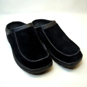 Thom McAn Shoes Size 7 1/2 Black Suede Leather Slip-On Mules Comfort Flats